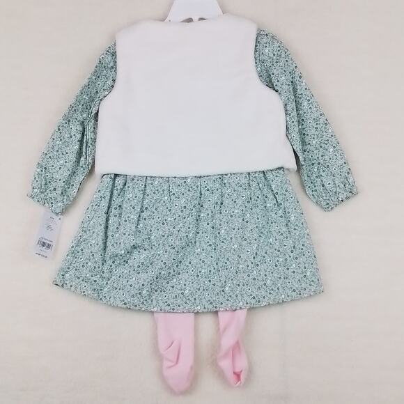 Carters Baby Set 24mo Green Pink Dress Leggings Layette Cotton Floral Print - Picture 2 of 15